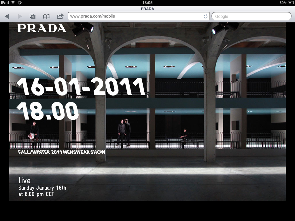 Prada: Livestream Fall/Winter 2011 Menswear Show, Screenshot